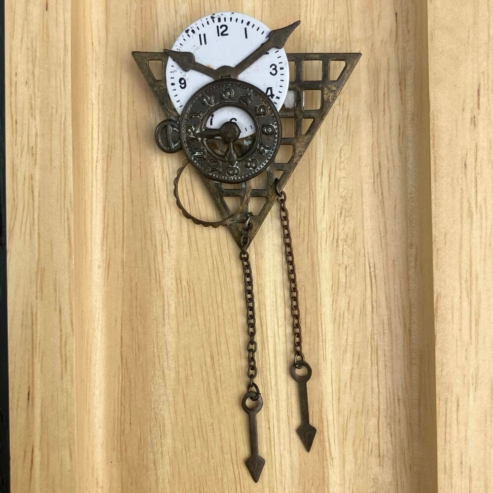 Vintage Victorian steampunk clock pin, art deco eclectic romantic gothic revival